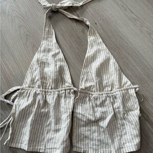 Garage Beige Striped Crop Top